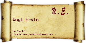 Unyi Ervin névjegykártya